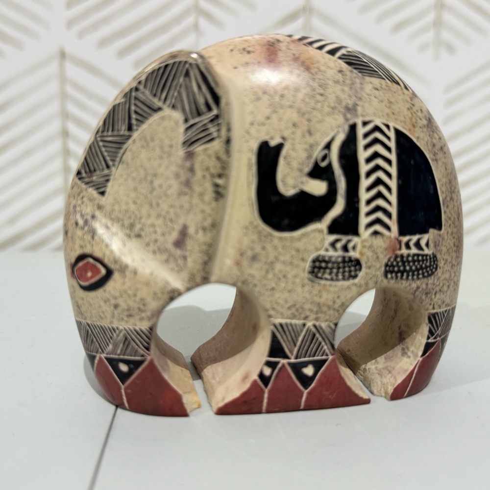 Carved Stone Elephant Aztec Elephant Painted‎ Unmarked